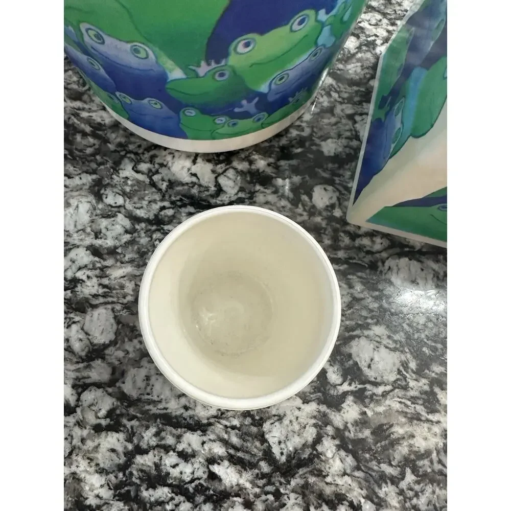 VTG Frog Bathroom Set Trash Can Tissue Holder Tumbler Made In USA Plastic